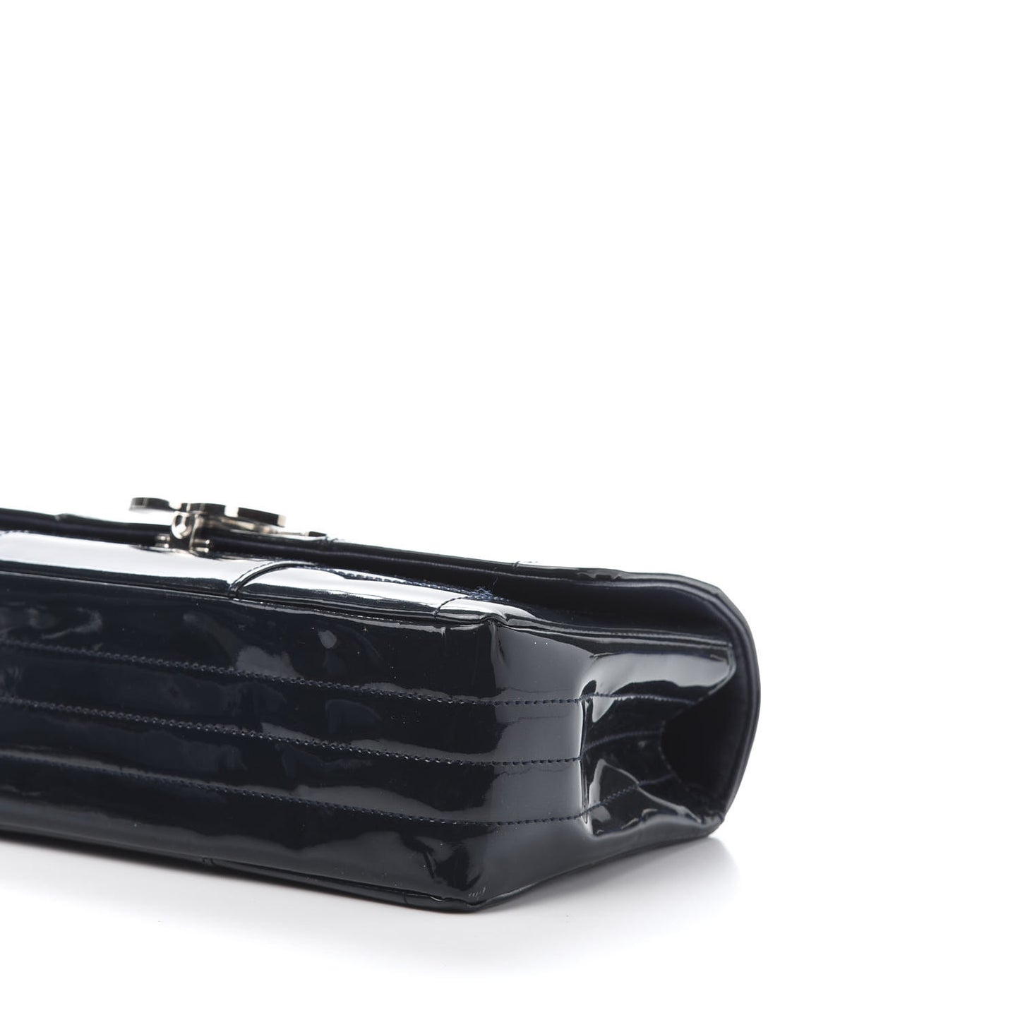 Patent Horizontal Quilted Medium Single Flap Dark Navy Blue