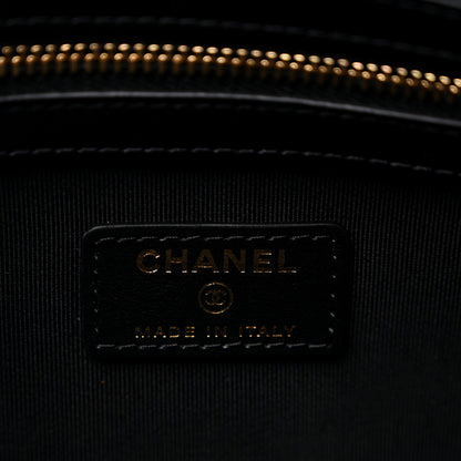 Chanel Calfskin Camellia Embossed Quilted Medium Cosmetic Case Black 6 of 7