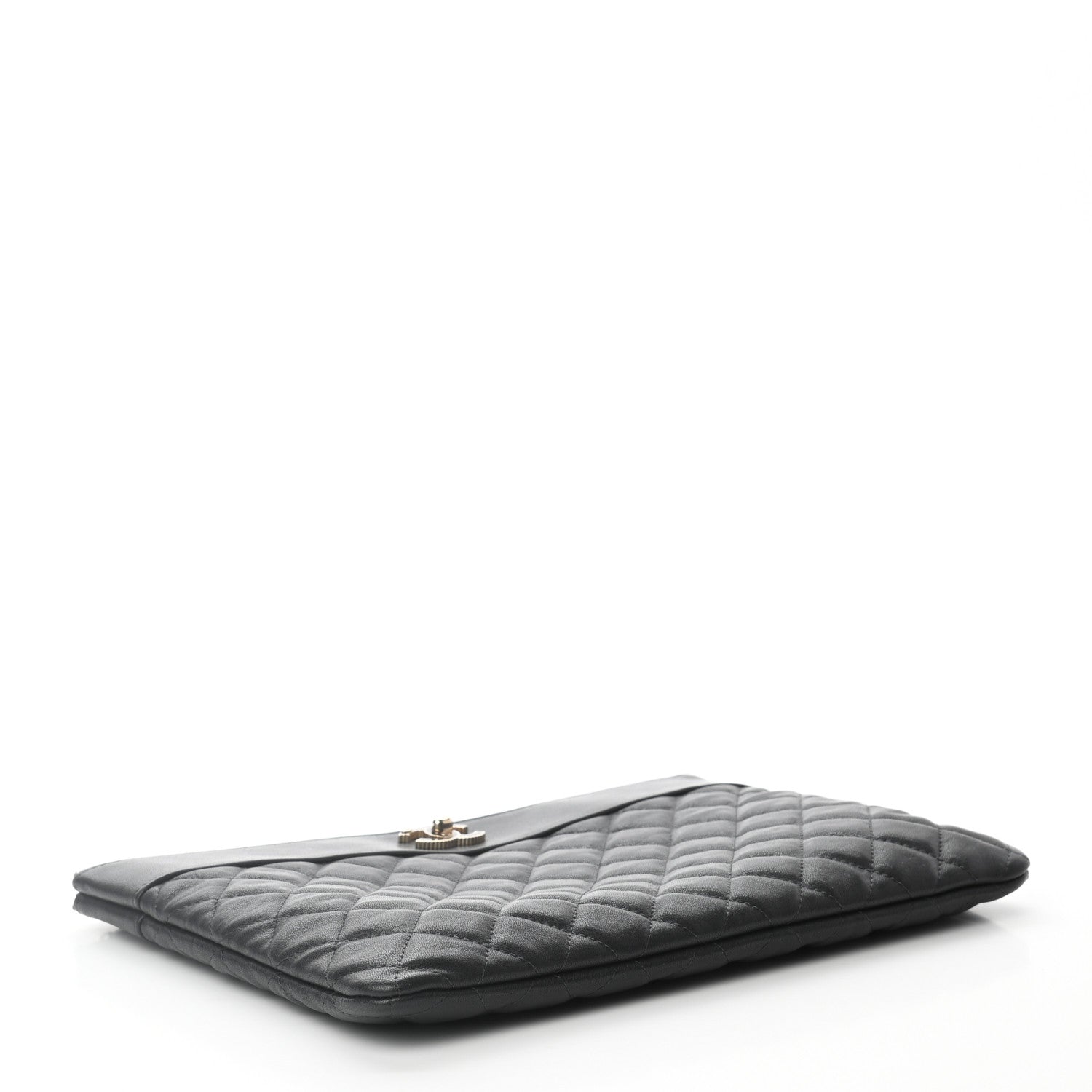 Chanel Sheepskin Quilted Large Vintage Mademoiselle Cosmetic Case Anthracite 4 of 7