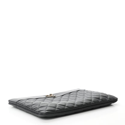 Chanel Sheepskin Quilted Large Vintage Mademoiselle Cosmetic Case Anthracite 4 of 7