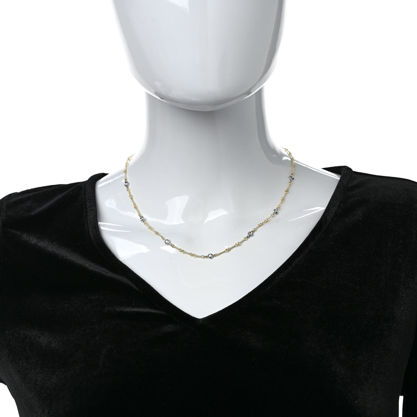 18K Yellow White Gold Diamond By the Inch Seven Station Dog Bone Necklace