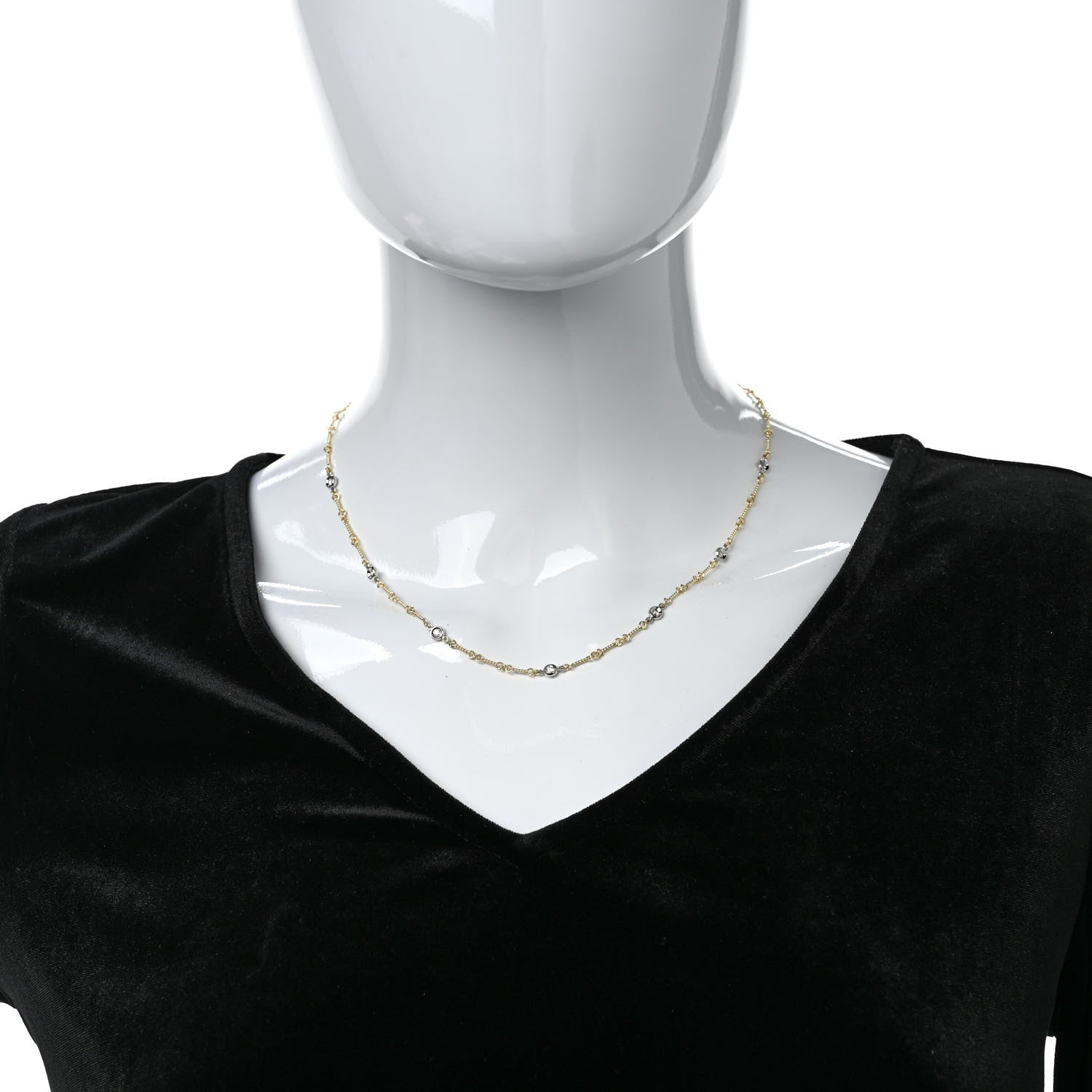 Roberto Coin 18K Yellow White Gold Diamond By the Inch Seven Station Dog Bone Necklace 2 of 6