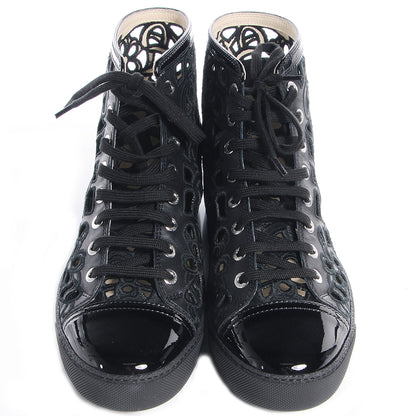 Chanel Patent Grained Goatskin Laser Cut Camellia High Tops 40 Black 2 of 7