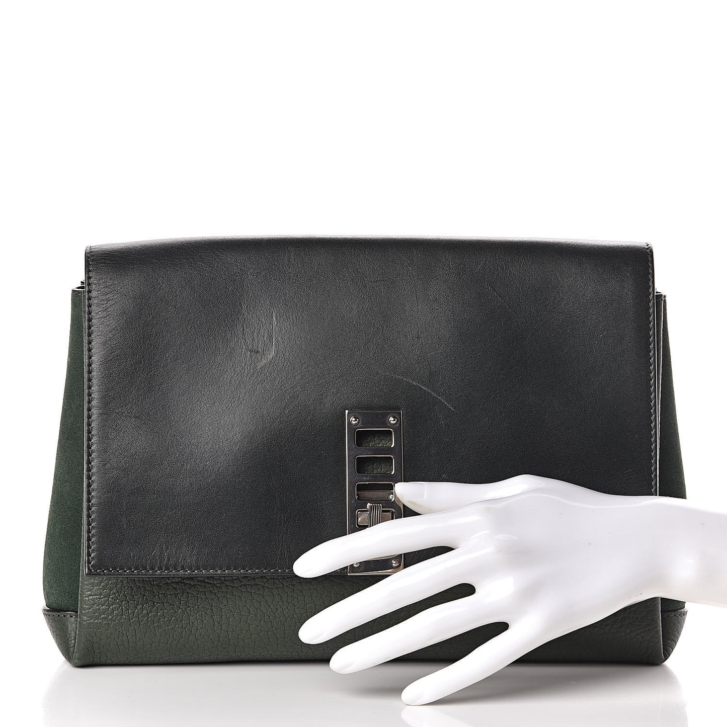 Ciclone Pebbled Calfskin Suede PS Elliot Clutch Dark Military