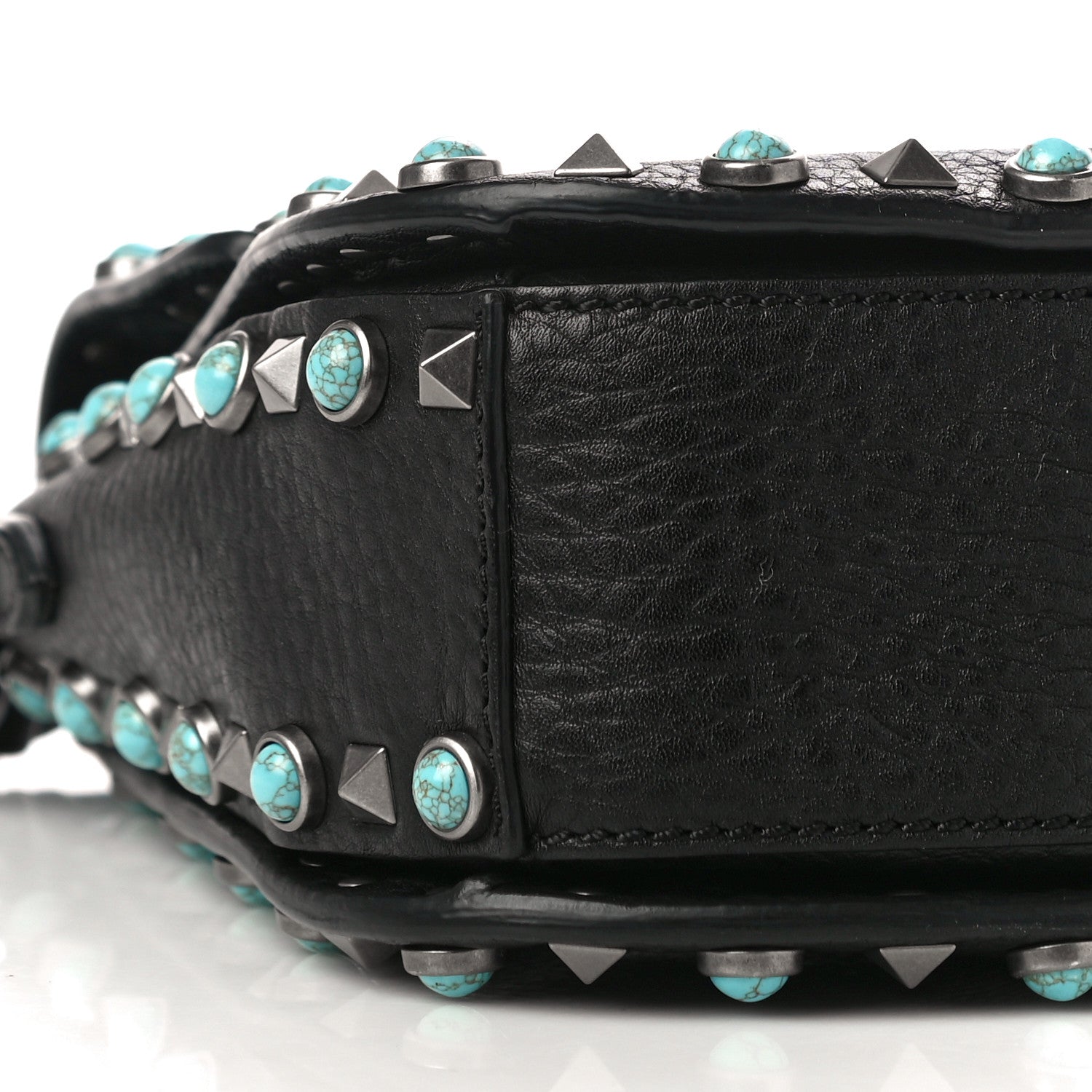 Valentino Garavani Pebbled Calfskin Turquoise Medium Rockstud Rolling Flap Saddle Bag Black 7 of 10