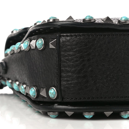 Valentino Garavani Pebbled Calfskin Turquoise Medium Rockstud Rolling Flap Saddle Bag Black 7 of 10