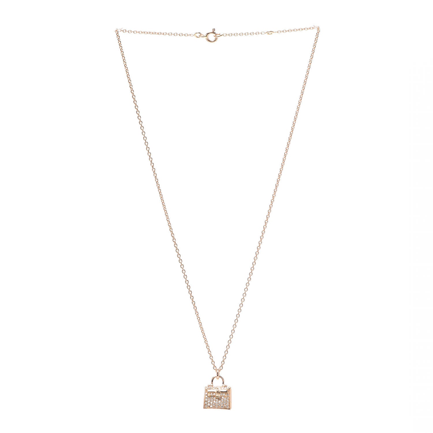 Hermes 18K Rose Gold Diamond Kelly Amulette Pendant Necklace 3 of 6