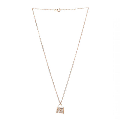 Hermes 18K Rose Gold Diamond Kelly Amulette Pendant Necklace 3 of 6