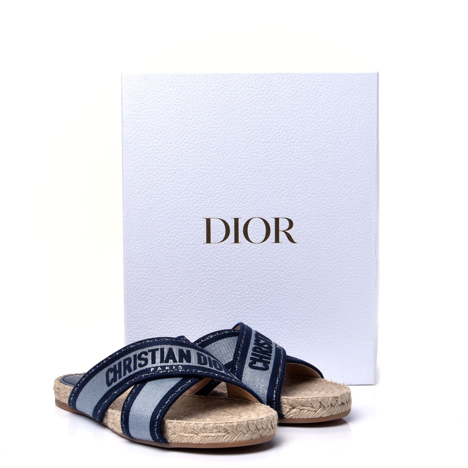 Christian Dior Canvas Embroidered Granville Espadrille Crisscross Flat Slide Sandals 38 Denim 10 of 10