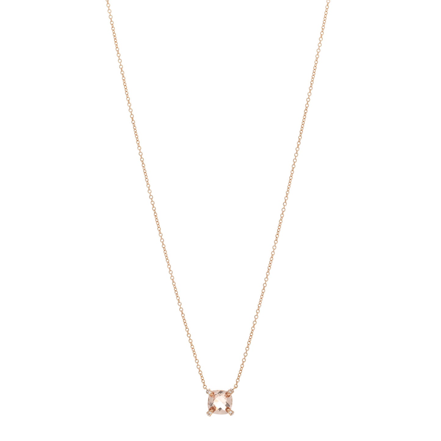 18K Rose Gold Diamond Morganite 7mm Petite Chatelaine Pendant Necklace
