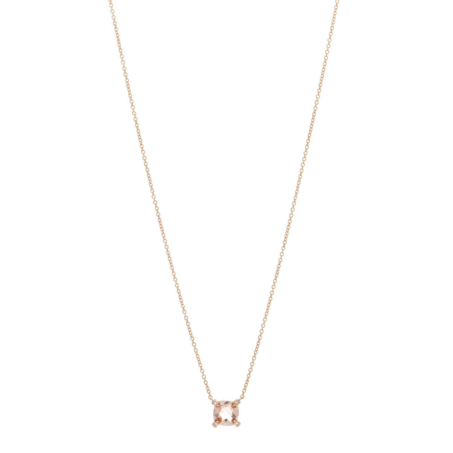 David Yurman 18K Rose Gold Diamond Morganite 7mm Petite Chatelaine Pendant Necklace 1 of 4