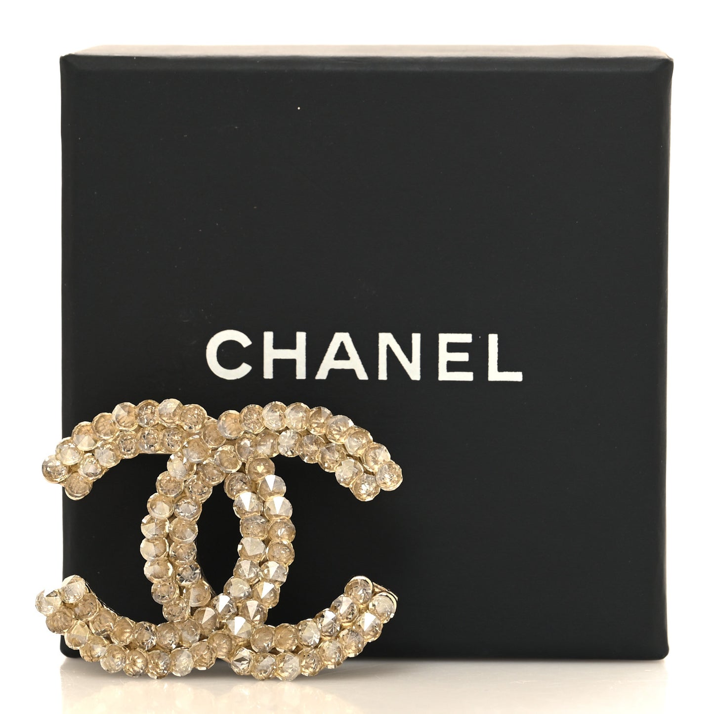Metal Crystal CC Brooch Gold