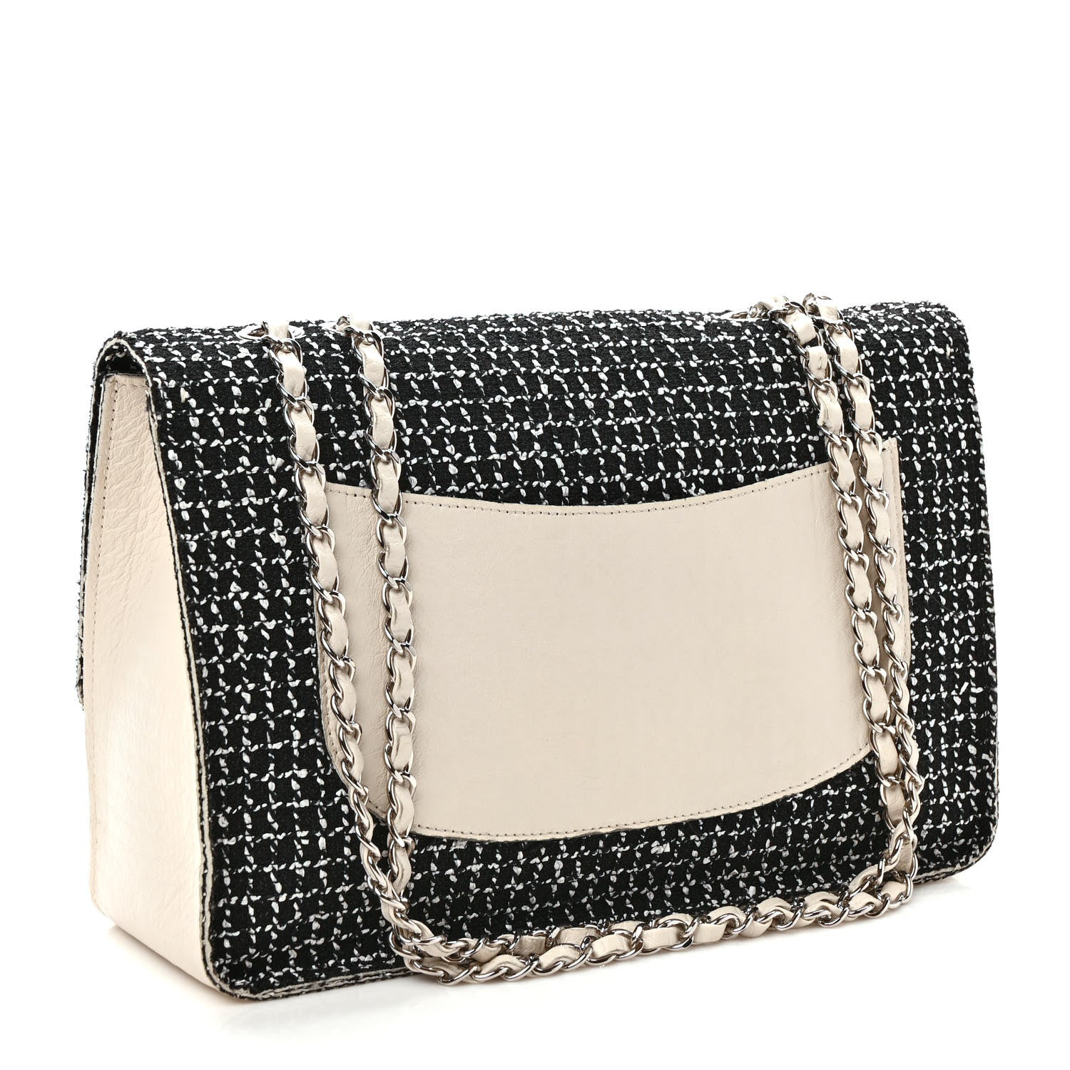 Chanel Tweed Jumbo Single Flap Black Ivory 3 of 9