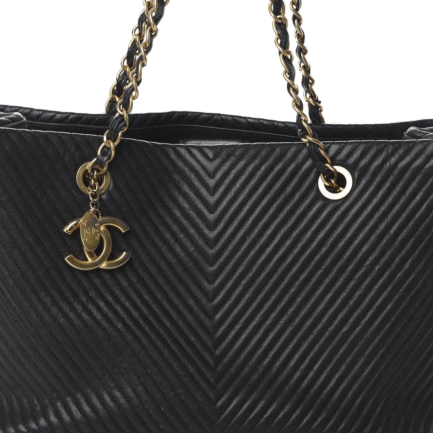 Chanel Wrinkled Lambskin Chevron Quilted Large Surpique Tote Black 7 of 9
