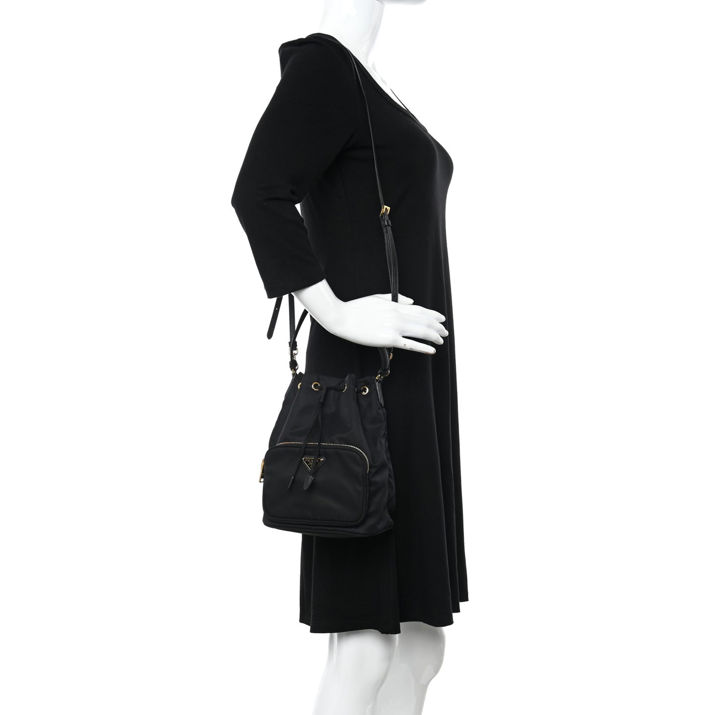 Saffiano Tessuto Nylon Mini Bucket Crossbody Bag Black
