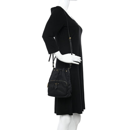 Prada Saffiano Tessuto Nylon Mini Bucket Crossbody Bag Black 3 of 12