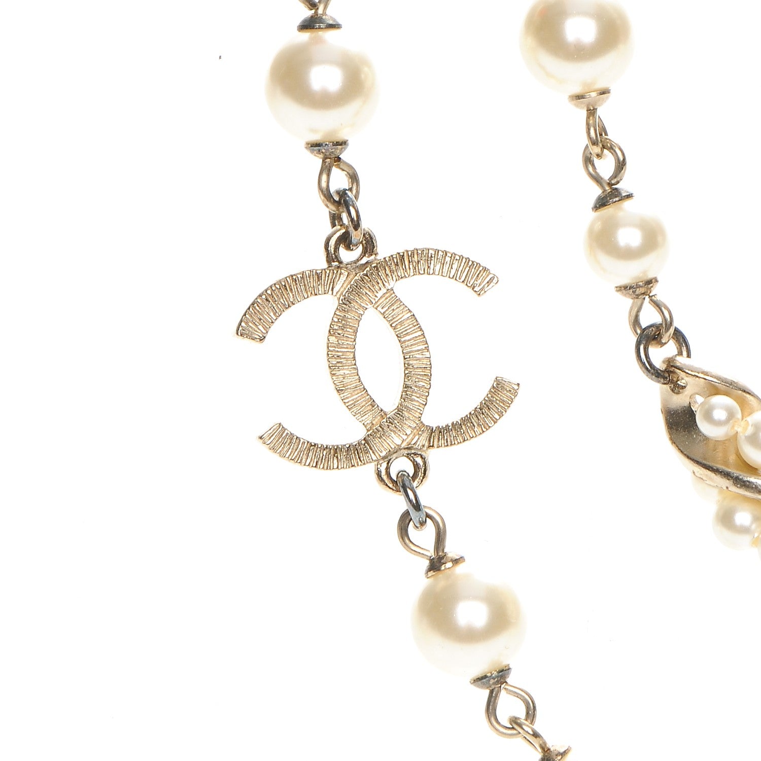 Chanel Pearl Bead CC Long Necklace Gold Red Pink 4 of 7