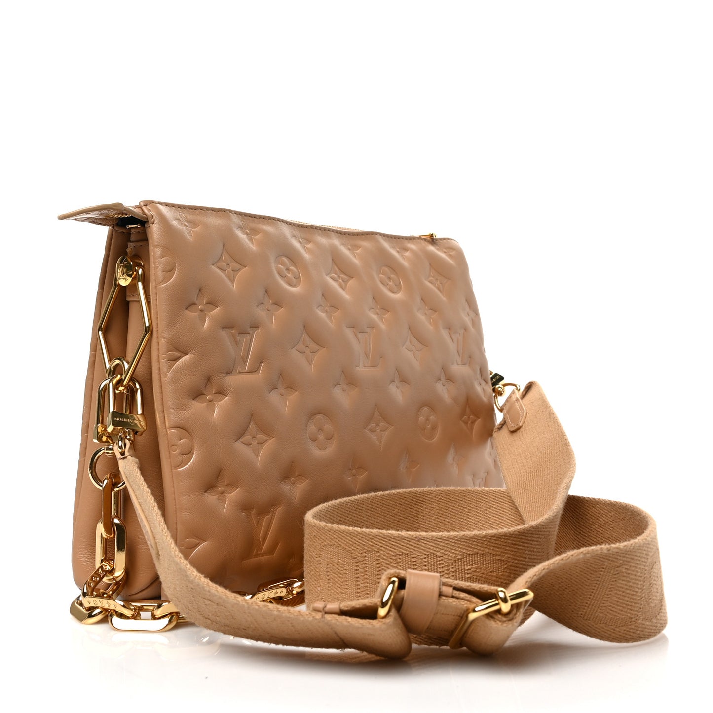 Lambskin Embossed Monogram Coussin PM Camel