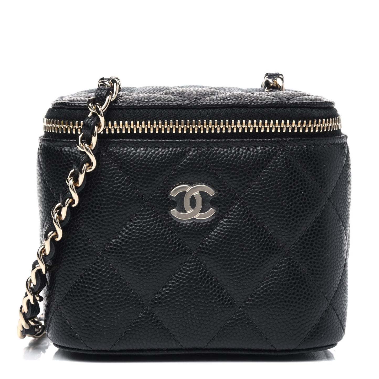 Caviar Quilted Mini Vanity Case With Chain Black