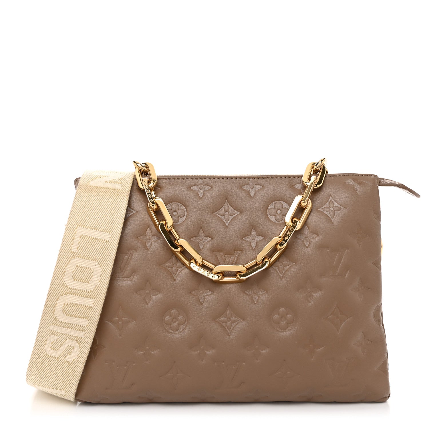 Louis Vuitton Lambskin Embossed Monogram Coussin PM Taupe 1 of 11