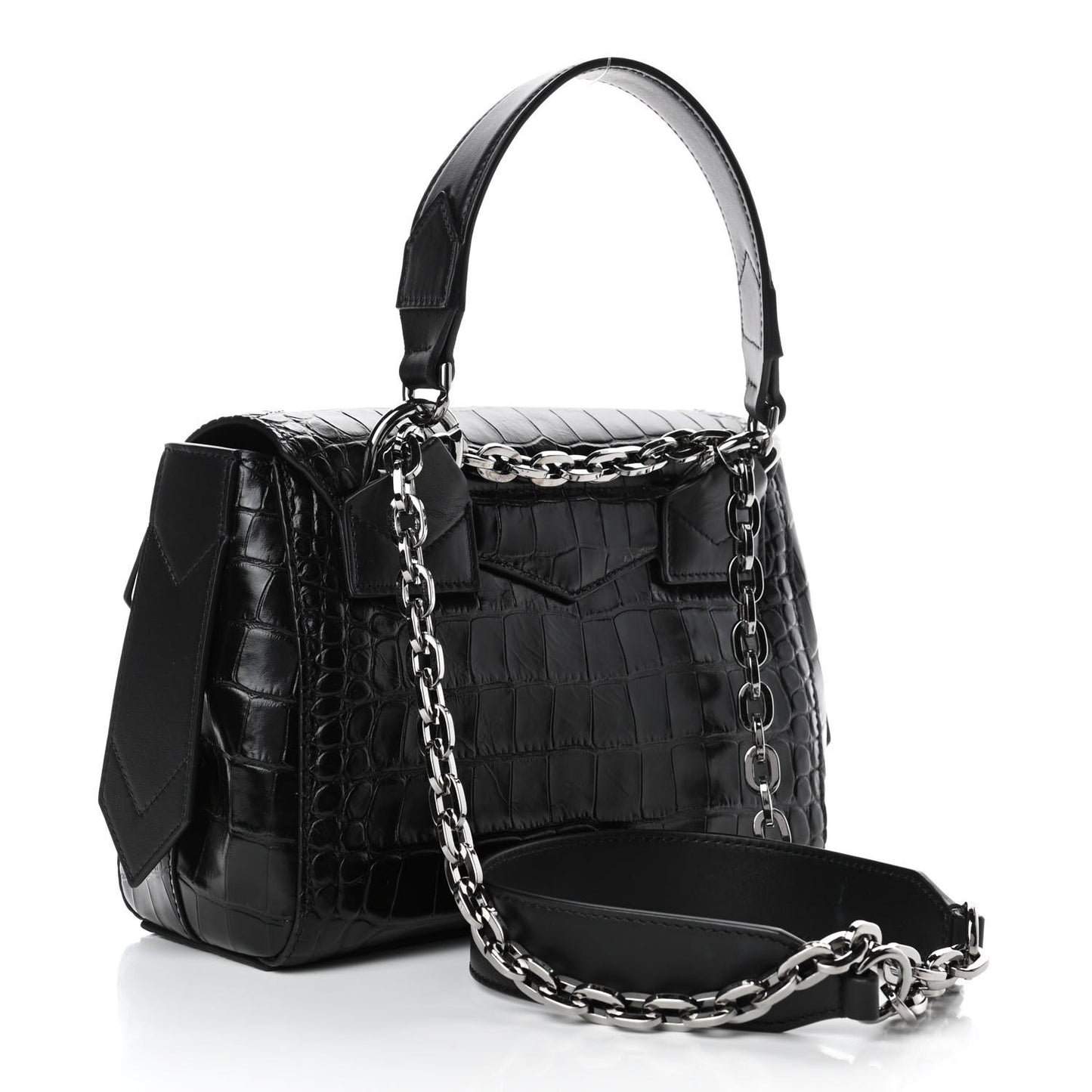Crocodile Embossed Calfskin Small ID Flap Black