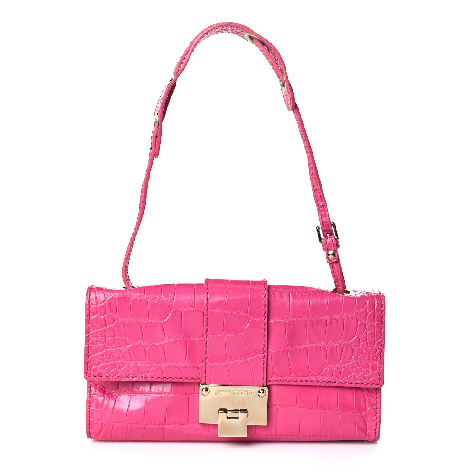 Jimmy Choo Calfskin Crocodile Embossed Rebel Bag Pink 1 of 10