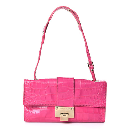 Jimmy Choo Calfskin Crocodile Embossed Rebel Bag Pink 1 of 10