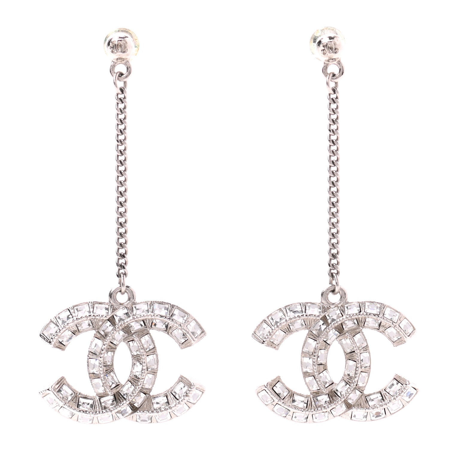 Chanel Baguette Crystal CC Drop Earrings Silver 1 of 4