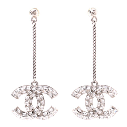 Chanel Baguette Crystal CC Drop Earrings Silver 1 of 4