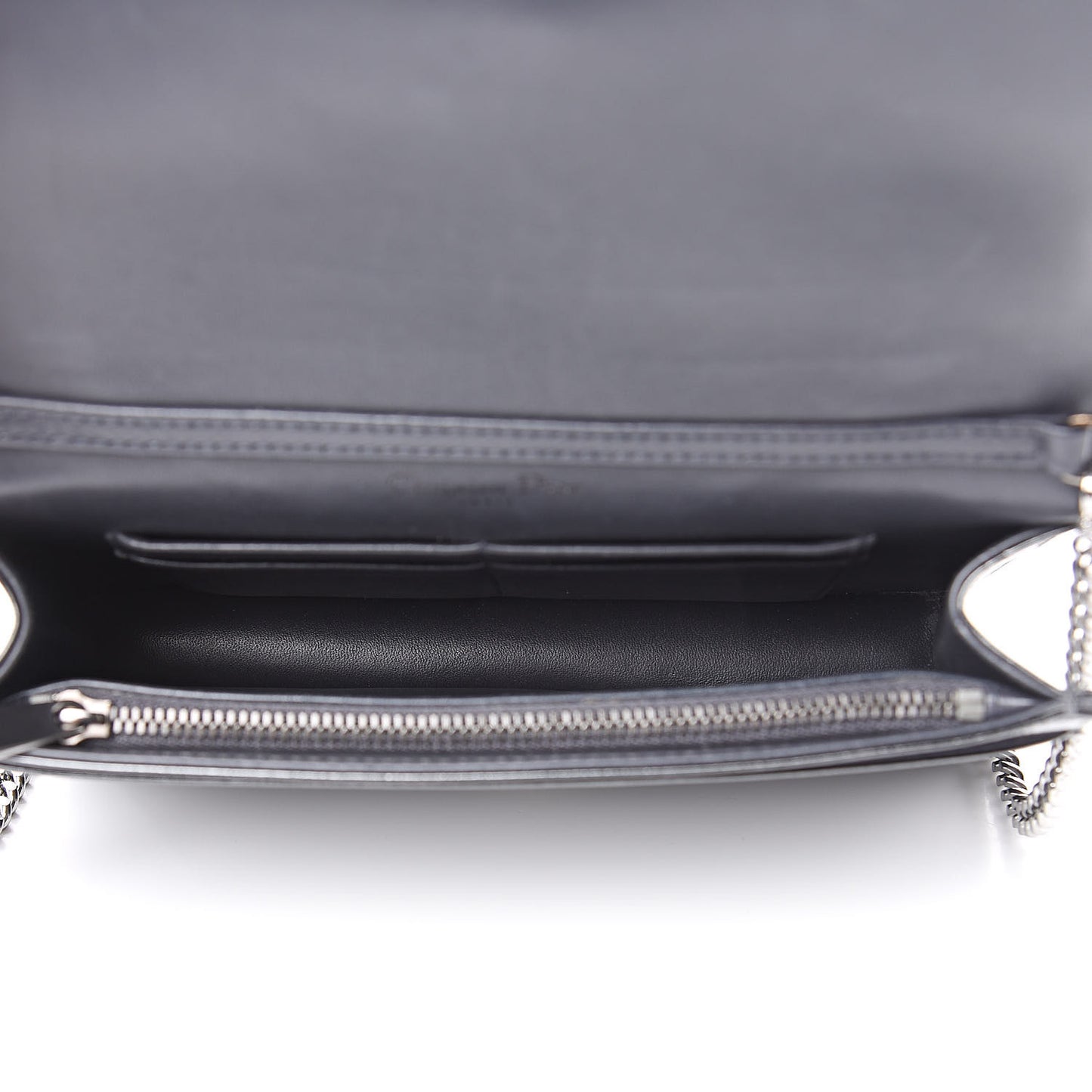 Metallic Patent Micro-Cannage Diorama Wallet on Chain Pouch Onyx Black