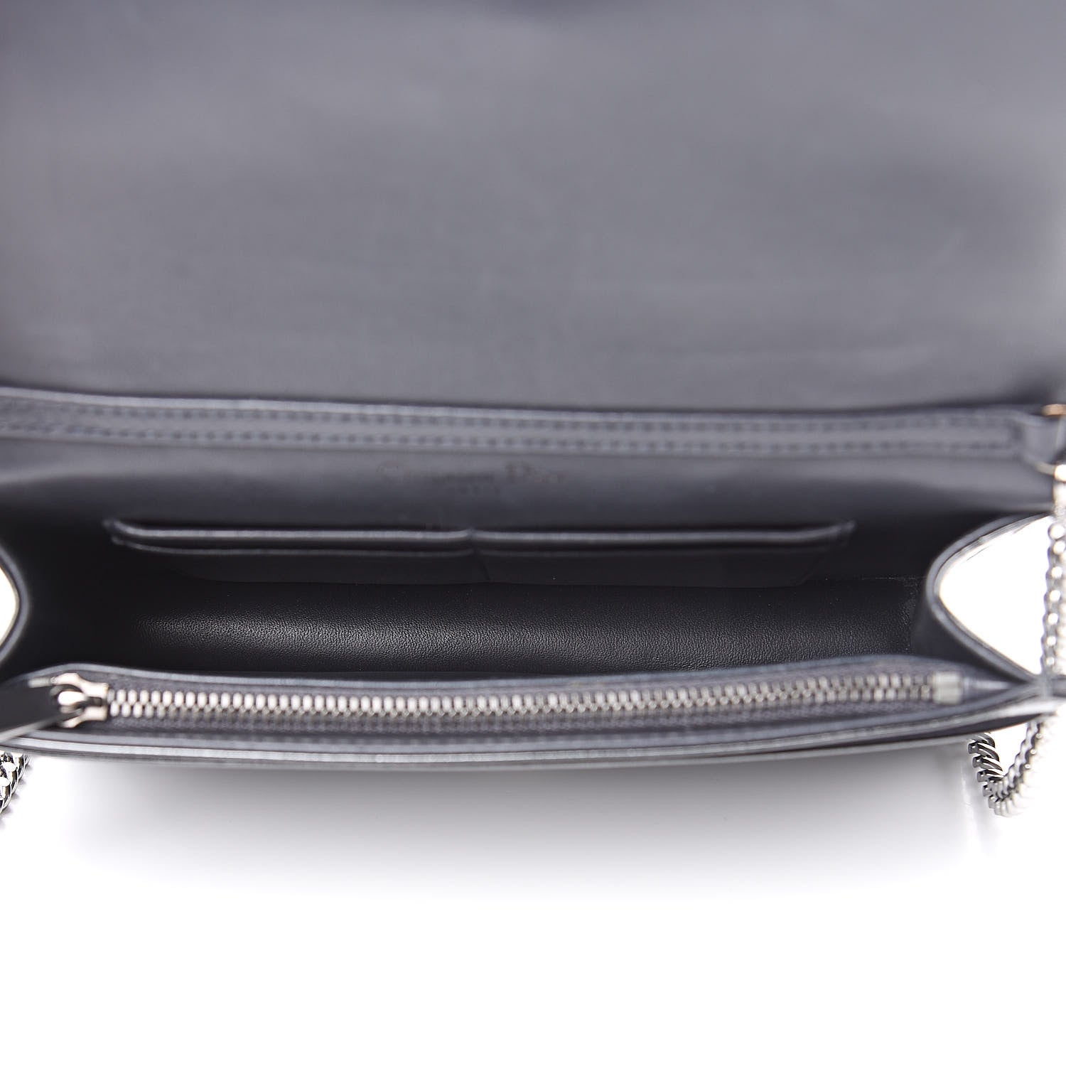 Christian Dior Metallic Patent Micro-Cannage Diorama Wallet on Chain Pouch Onyx Black 5 of 10
