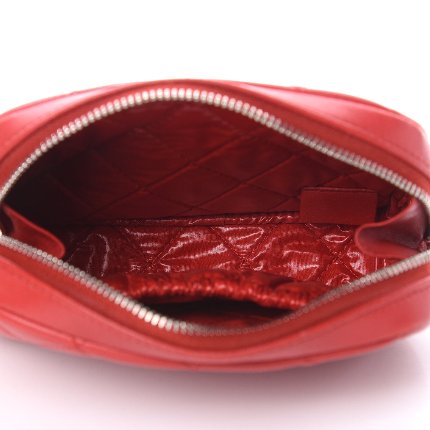Lambskin Quilted Small Curvy Pouch Cosmetic Case Dark Red