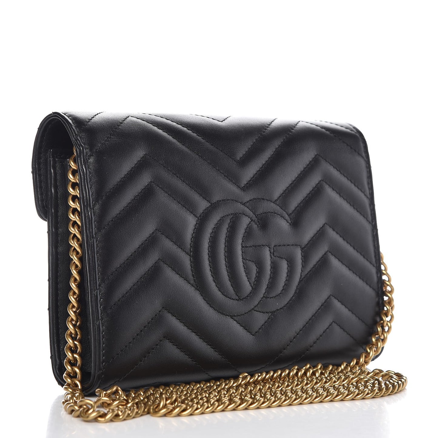 Calfskin Matelasse GG Marmont Chain Wallet Black