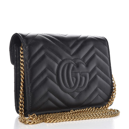 Gucci Calfskin Matelasse GG Marmont Chain Wallet Black 3 of 7