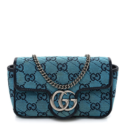 Gucci Monogram Multicolor Matelasse Diagonal Super Mini GG Marmont Shoulder Bag Light Blue 1 of 10