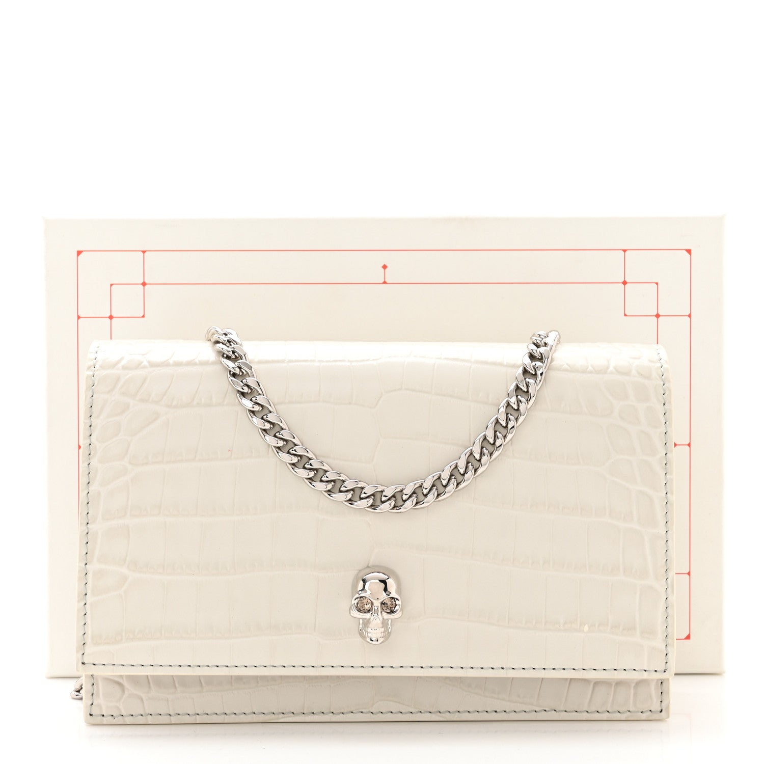 Alexander McQueen Calfskin Crocodile Embossed Skull Mini Crossbody Bag White 10 of 10