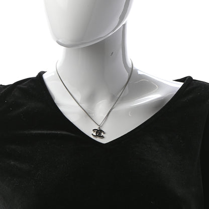 Chanel Enamel CC Pendant Necklace Black Silver 2 of 5