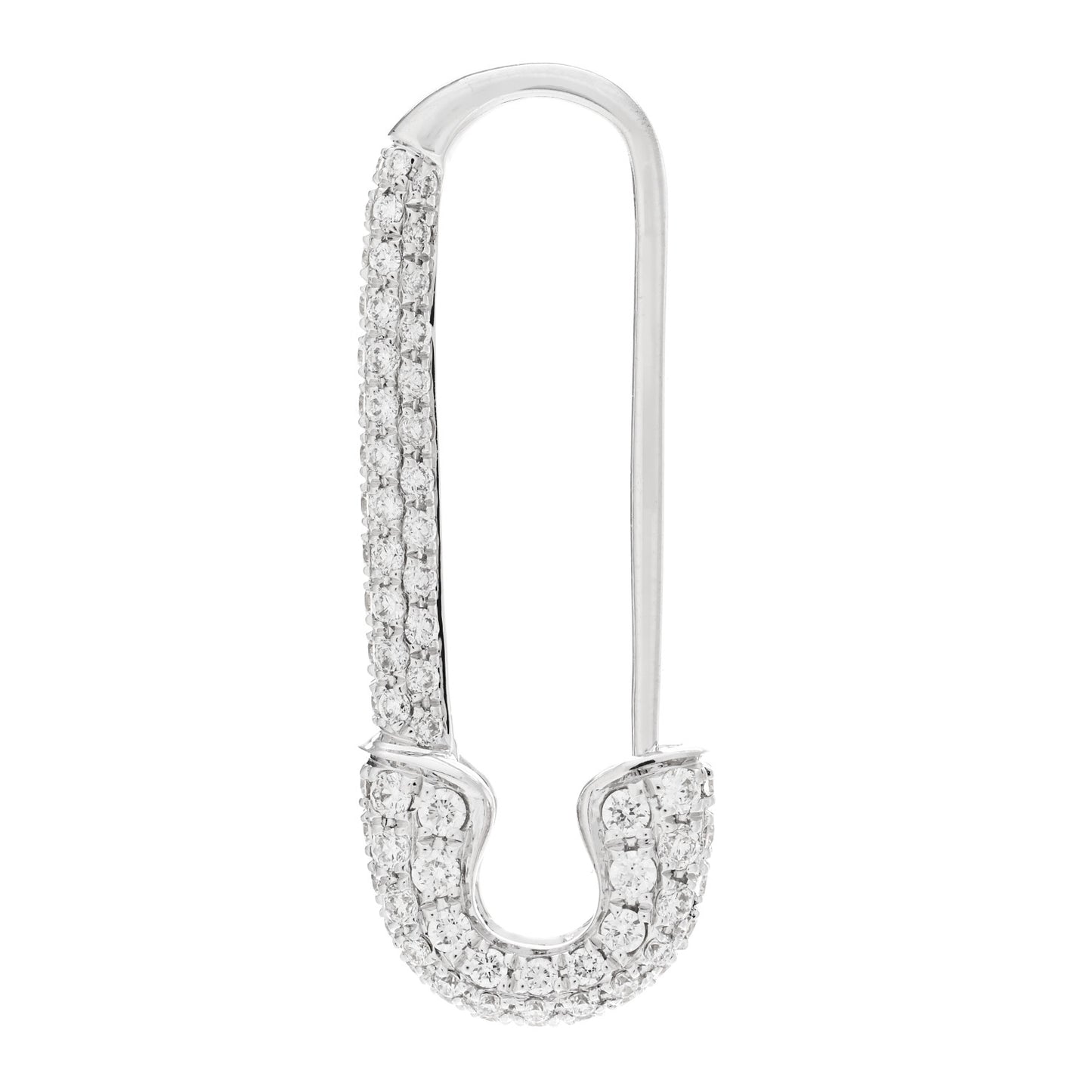 18K White Gold Diamond Safety Pin Earring