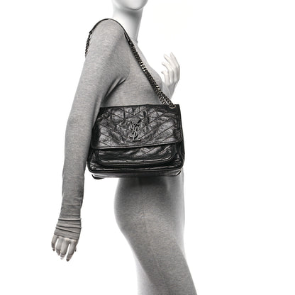 Saint Laurent Crinkled Calfskin Matelasse Monogram Medium Niki Chain Satchel Black 2 of 10
