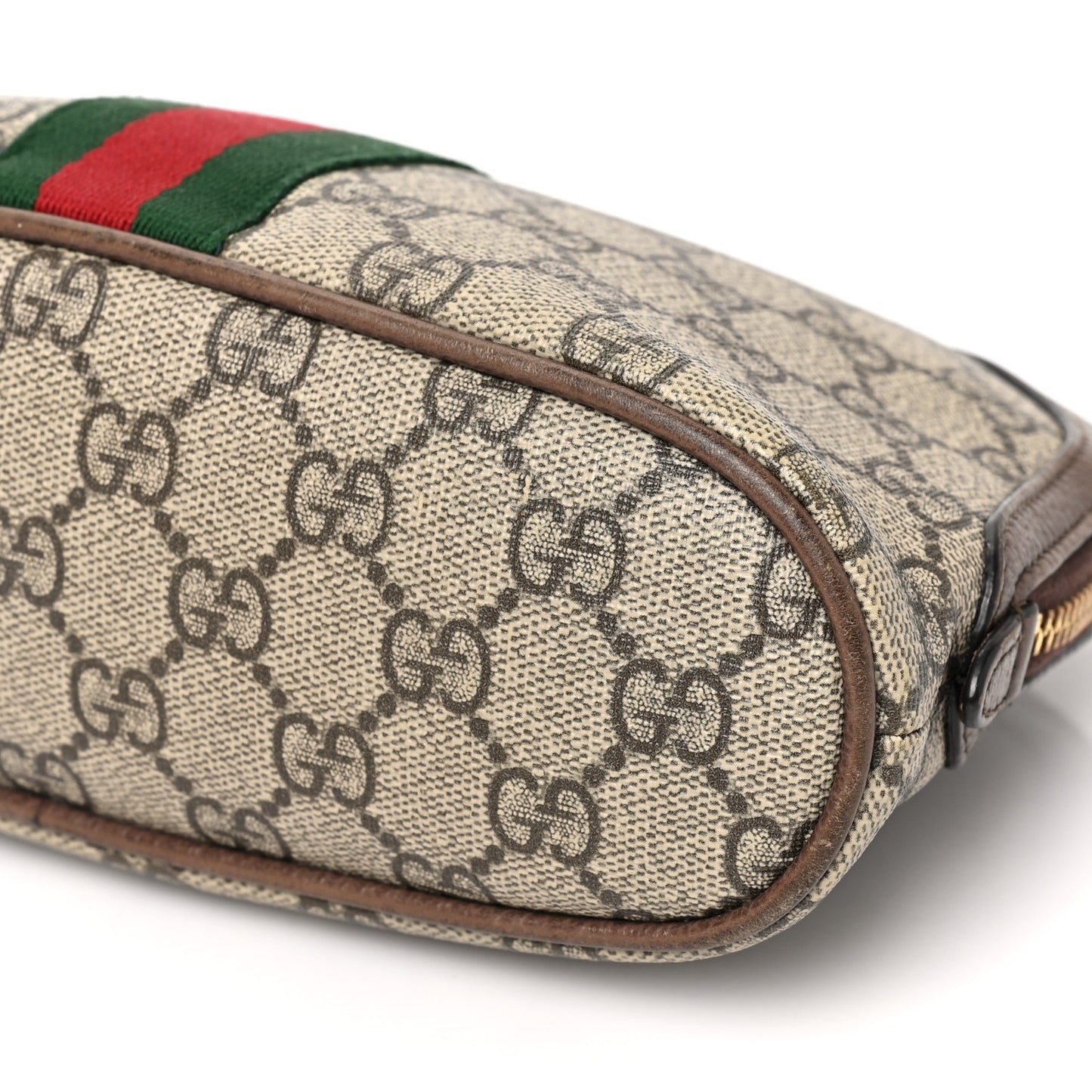GG Supreme Monogram Textured Calfskin Web Large Ophidia Cosmetic Case Beige Ebony New Acero