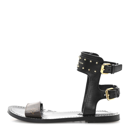 Louis Vuitton Calfskin Monogram Nomad Flat Sandals 36.5 Black 1 of 10