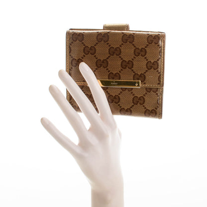 Gucci Crystal Monogram Metal Bar French Flap Wallet Metallic Gold 2 of 7
