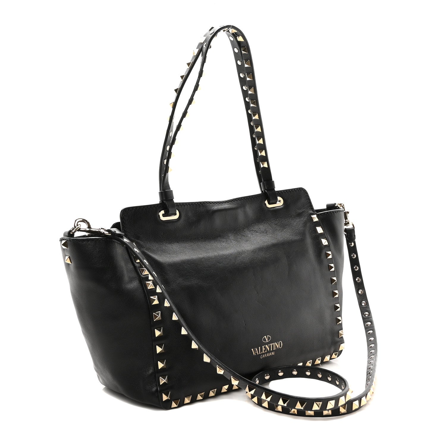 Valentino Garavani Grained Calfskin Small Rockstud Tote Black 3 of 9
