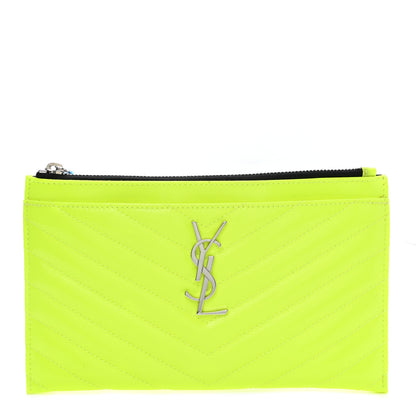 Saint Laurent Patent Grain De Poudre Matelasse Chevron Monogram Bill Pouch Neon Yellow 1 of 7