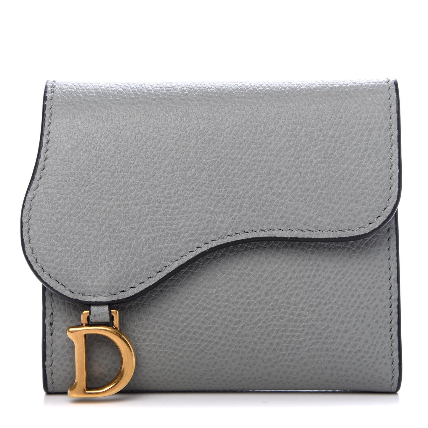 Grained Calfskin Saddle Lotus Wallet Gray