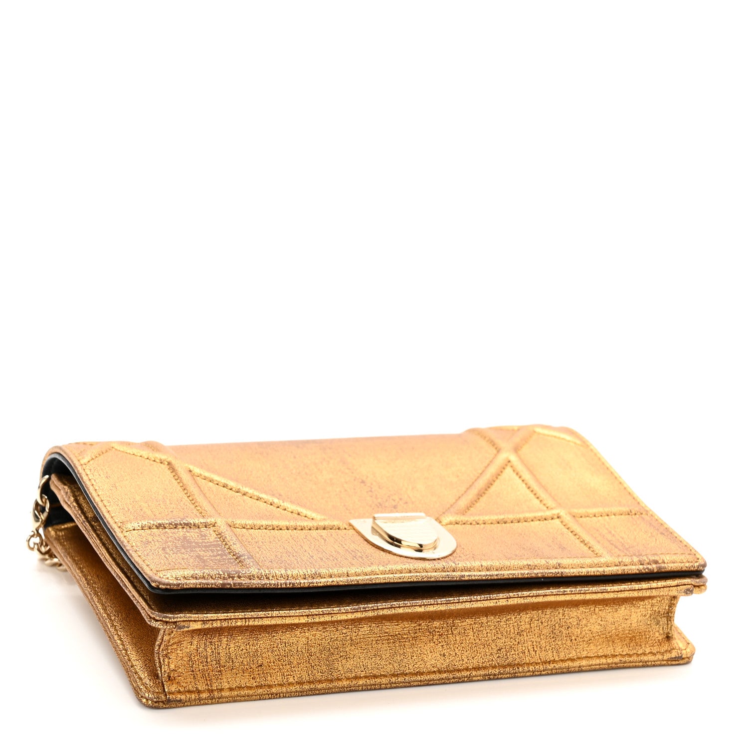 Christian Dior Metallic Brushed Calfskin Diorama Wallet on Chain Pouch Gold 4 of 11