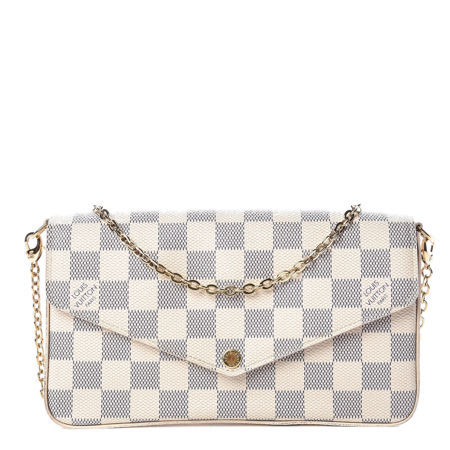 Damier Azur Pochette Felicie Chain Wallet Rose Ballerine