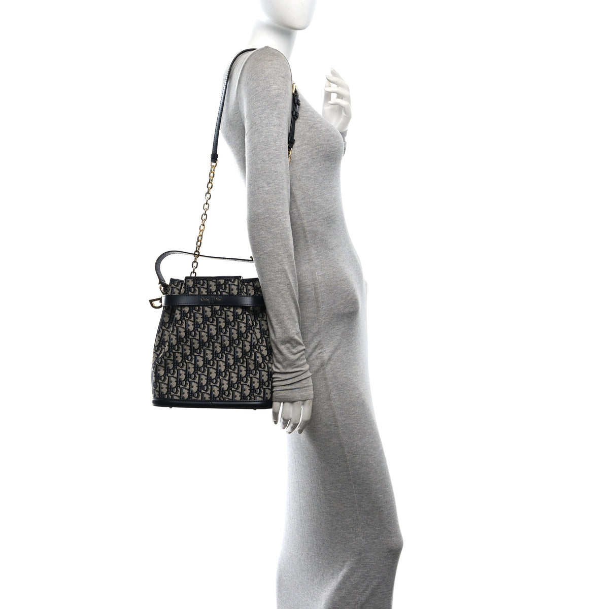 Christian Dior Oblique Calfskin Medium C'est Dior Bucket Bag Blue 2 of 12