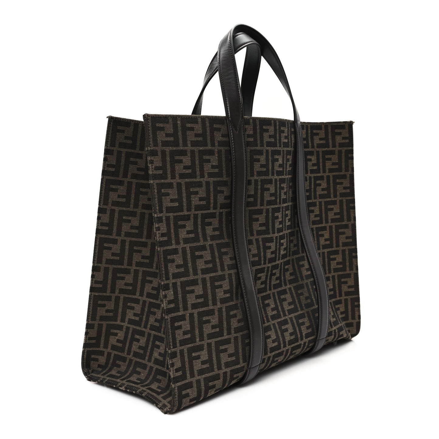 Recycled Fabric Jacquard Vitello Astro FF 1974 Shopping Tote Tobacco Moro Ebano