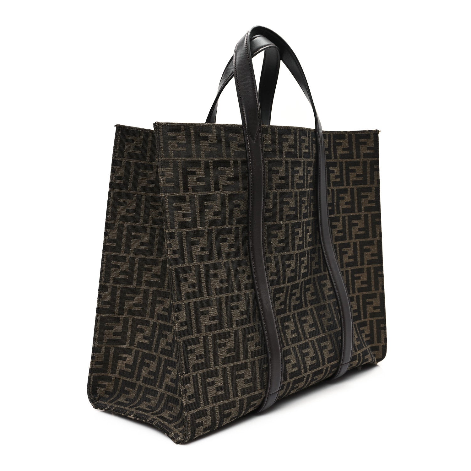 Fendi Recycled Fabric Jacquard Vitello Astro FF 1974 Shopping Tote Tobacco Moro Ebano 3 of 11
